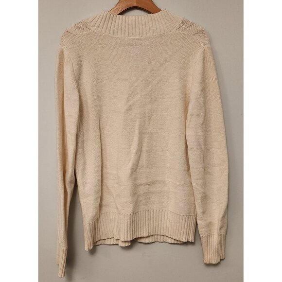 Faded Glory V-Neck Cable Knit Sweater W/ Button Accent Ivory Womens Large EUC - Picture 5 of 8